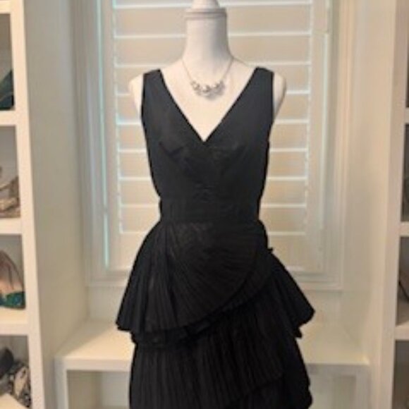 Black Pleated Tiered Cocktail Dress - Picture 5 of 6